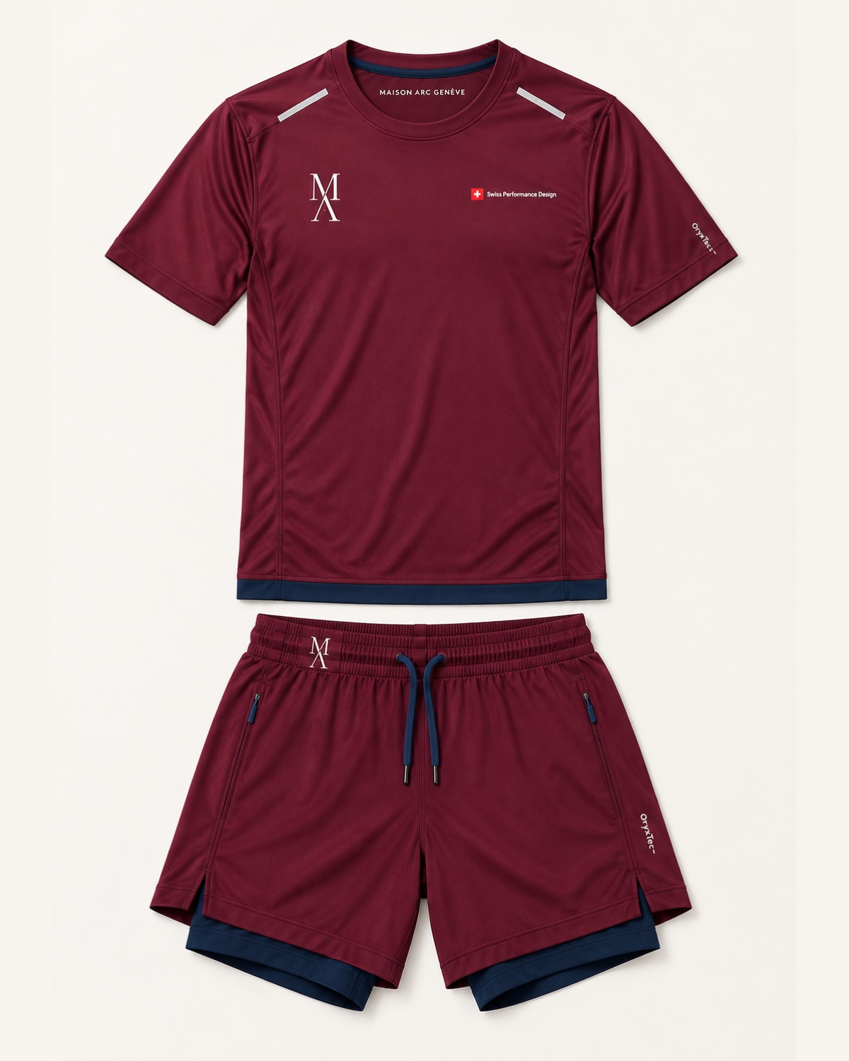 Running-Set Herren in Bordeaux / Navy, Vorderansicht – Designvisualisierung