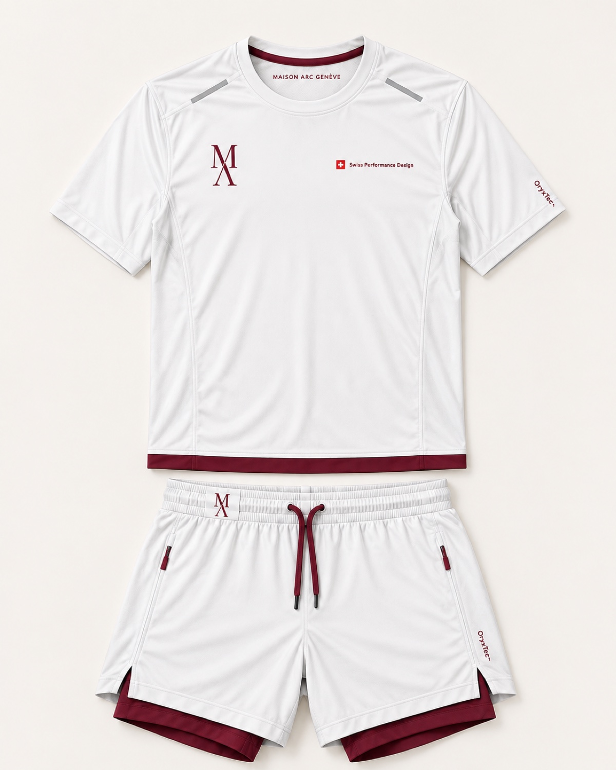 Running-Set Herren in White / Bordeaux, Vorderansicht – Designvisualisierung