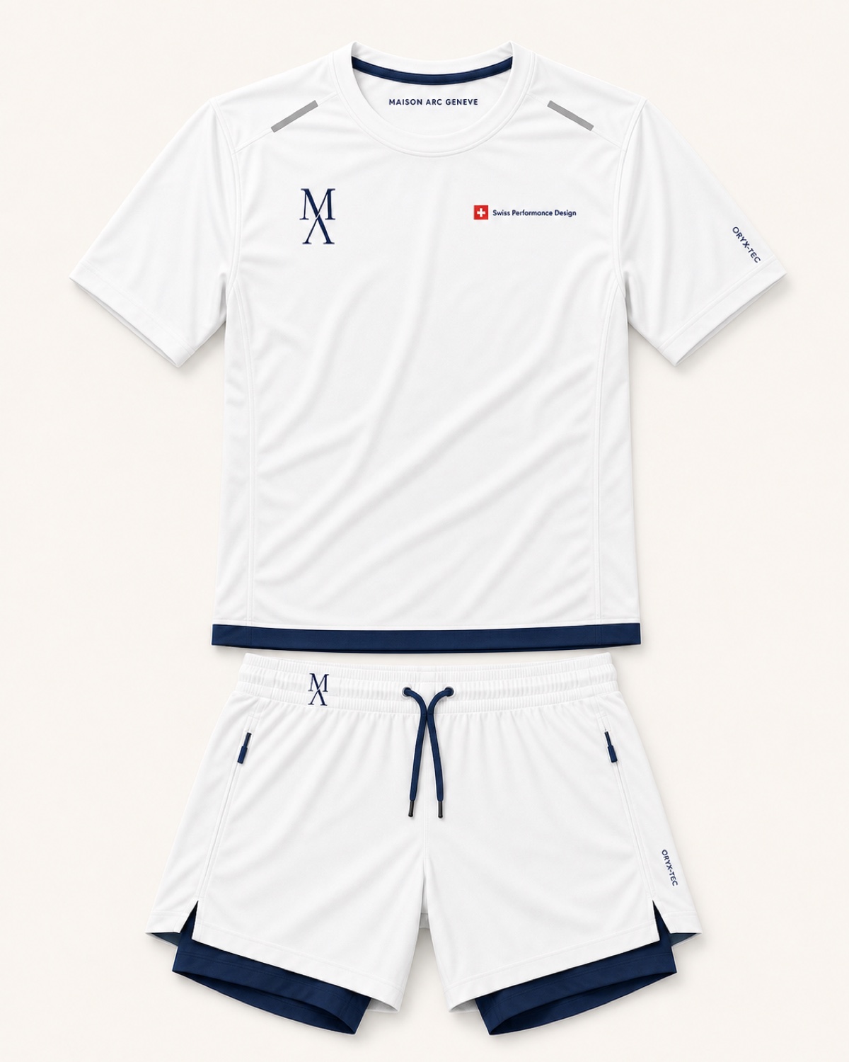 Running-Set Herren in White / Navy, Vorderansicht – Designvisualisierung