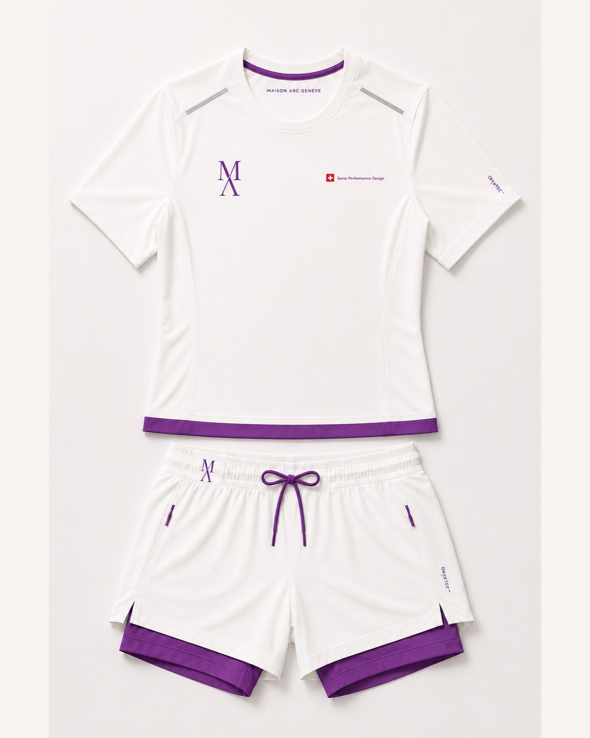 Running-Set Damen in White / Amethyst, Vorderansicht – Designvisualisierung